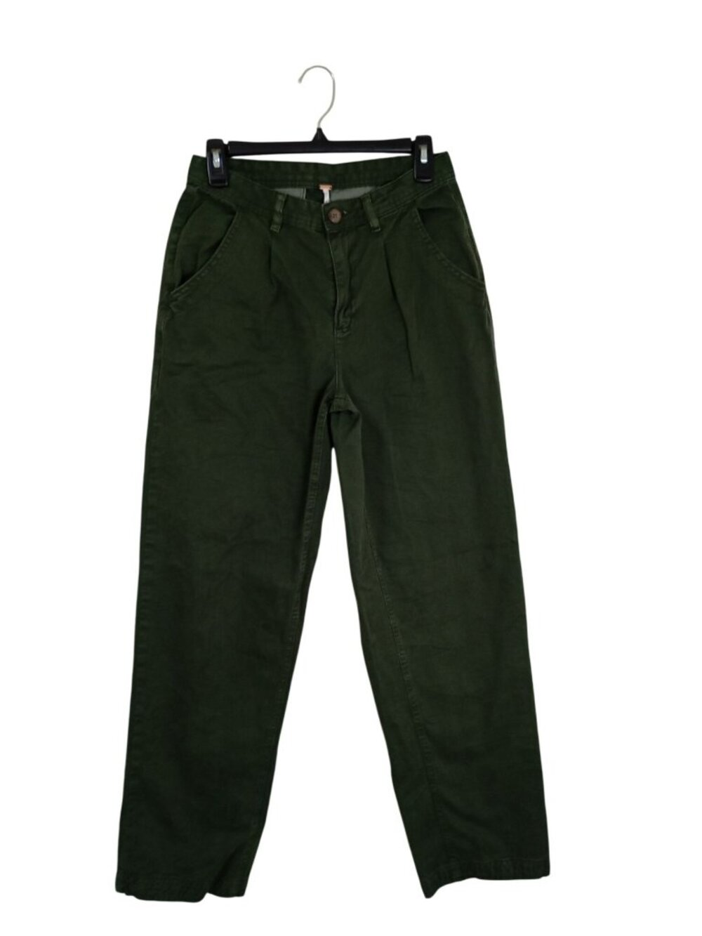 Free People Womens Green Relaxed Fit Cotton Pants Size 29 Button & Zip Closure